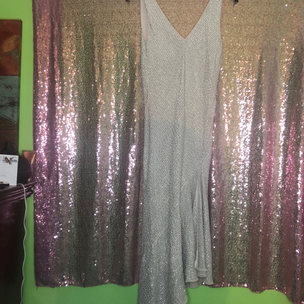 Cream and silver beaded evening dress